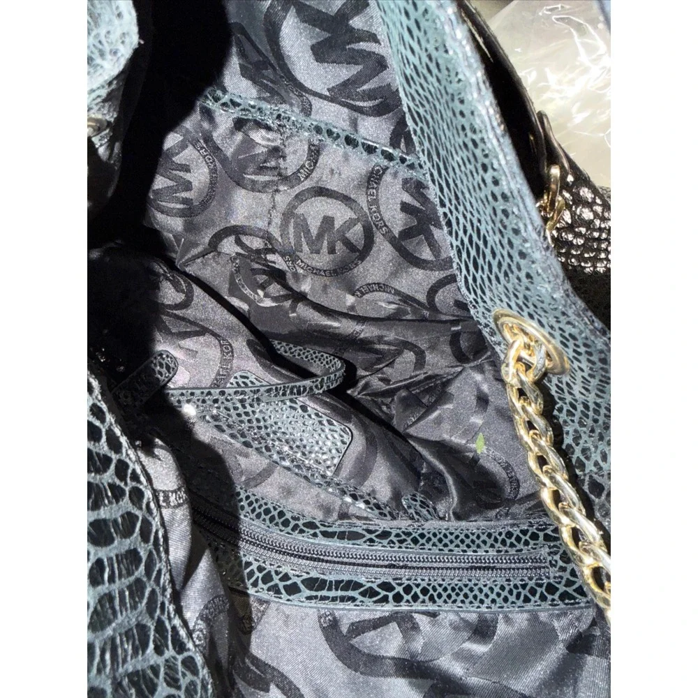 Michael Kors Black Snakeskin Lilly Chain Tote Shoulder Bag Shoulder/Handbag Hobo